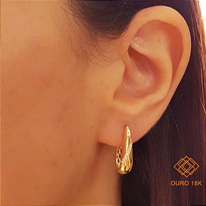Brinco Argola Vazado Ouro 18k Zircônias