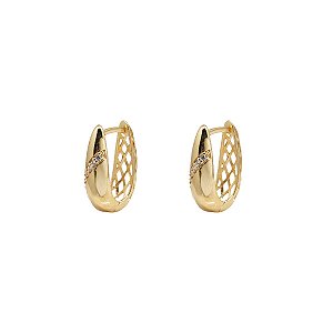 Brinco Argola Vazado Ouro 18k Zircônias