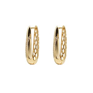 Brinco Argola Vazado Ouro 18k Zircônias
