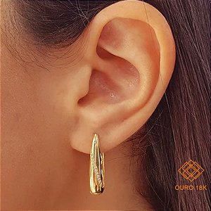 Brinco Argola Vazado Ouro 18k Zircônias