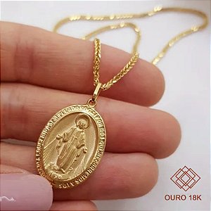 Kit Cordão + Pingente Nossa Senhora das Graças Ouro 18k