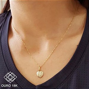 Kit Cordão Ouro 18k + Pingente Coração Ouro 18k