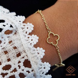 Pulseira Trevo Quatro Folhas Ouro 18k
