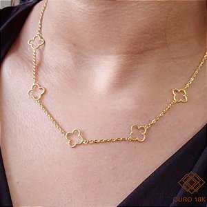 Gargantilha Trevo Quatro Folhas Ouro 18k