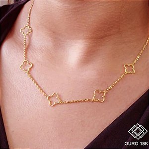 Gargantilha Trevo Quatro Folhas Ouro 18k