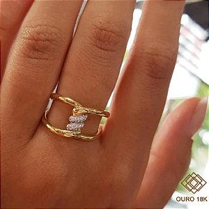 Anel Trançado Ouro 18k Diamantes Naturais