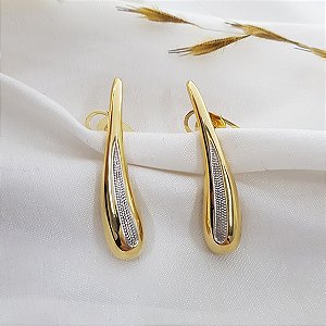 Brinco Bold Gota Ouro 18k com Ródio
