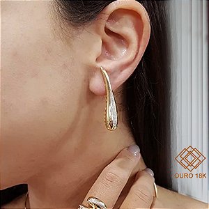 Brinco Bold Gota Ouro 18k com Ródio