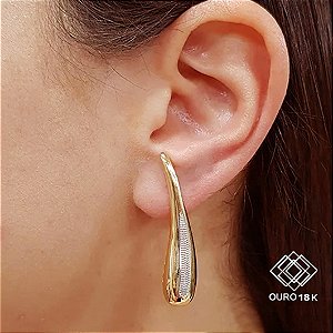 Brinco Bold Gota Ouro 18k com Ródio