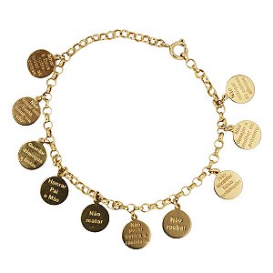 Pulseira Medalha 10 Mandamentos Ouro 18k