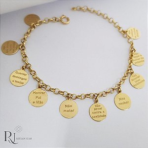 Pulseira Medalha 10 Mandamentos Ouro 18k