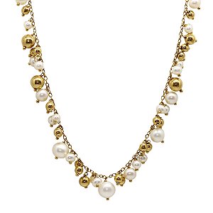 Gargantilha Ouro 18k Esferas e Pérolas