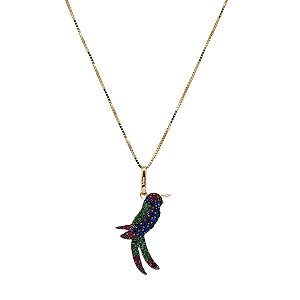 Kit Cordão Ouro 18k + Pingente Beija Flor Ouro 18k
