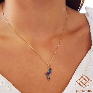 Kit Cordão Ouro 18k + Pingente Beija Flor Ouro 18k