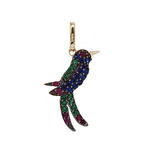 Pingente Beija Flor Ouro 18k Zircônias