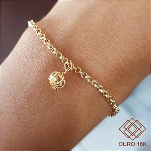 Kit Pulseira Ouro 18k + Pingente Coroa Ouro 18k