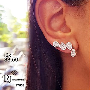 Brinco Ear Cuff Prata 925 Zircônia