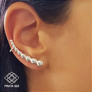 Brinco Ear Cuff Esferas Prata 925