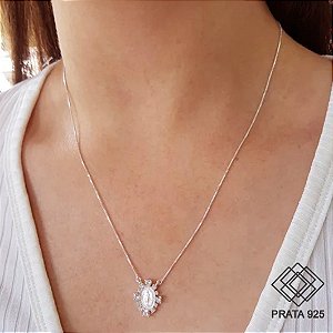 Gargantilha Nossa Senhora das Graças Prata 925 Zircônia