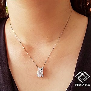 Pingente Cachorro Prata 925 Zircônia