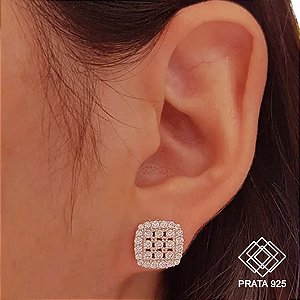 Brinco Chuveiro Quadrado Prata 925 Zircônias