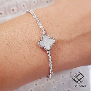 Pulseira Trevo Quatro Folhas Prata 925 Zircônia - cod27695