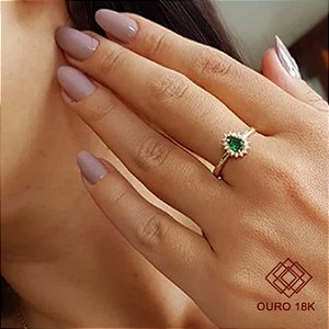 Anel Chuveiro Ouro 18k Zircônia Verde