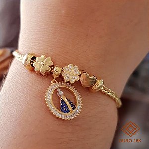 Pulseira Berloques Ouro 18k Zircônias