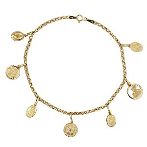 Kit Pulseira Proteção e Fé Medalhas Ouro 18k