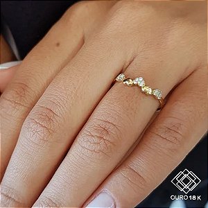 Anel Aparador Corações Ouro 18k Zircônia