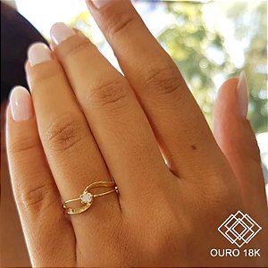 Anel Solitário Ouro 18k Zircônia