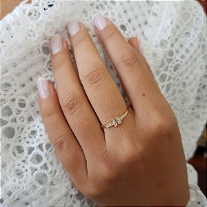 Anel T Duplo Ouro 18k Zircônia
