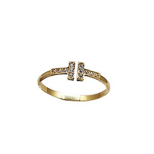 Anel T Duplo Ouro 18k Zircônia