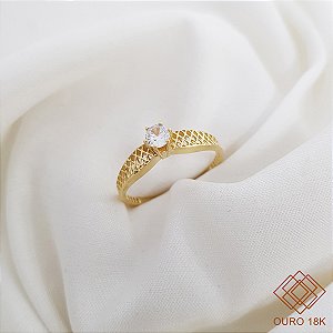 Anel Solitário Filigrana Ouro 18k Zircônia