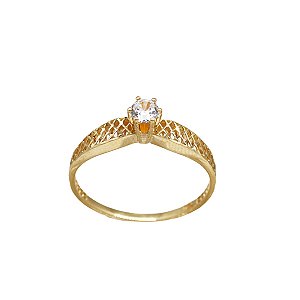 Anel Solitário Filigrana Ouro 18k Zircônia