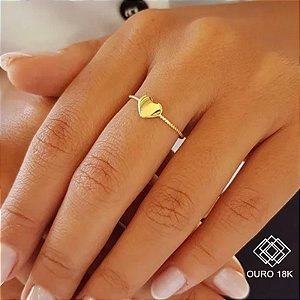 Anel Placa Coração Ouro 18k