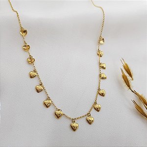 Gargantilha Corações Ouro 18k