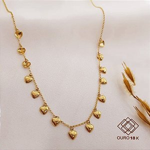 Gargantilha Corações Ouro 18k