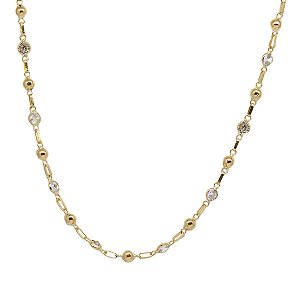 Gargantilha Esferas Ouro 18k Zircônia - 45cm