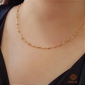 Gargantilha Esferas Ouro 18k Zircônia - 45cm