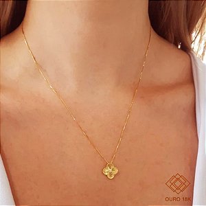 Gargantilha Trevo Quatro Folhas Ouro 18k