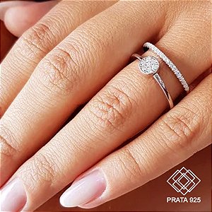 Anel Duplo Prata 925 Zircônias