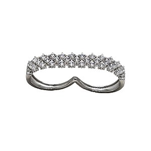 Anel Dois Dedos Prata 925 Zircônias