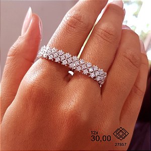 Anel Dois Dedos Prata 925 Zircônias
