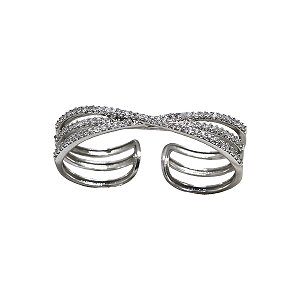 Anel Dois Dedos Prata 925 Zircônias