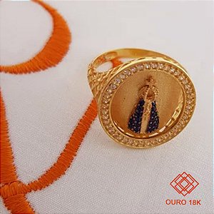 Anel Nossa Senhora Aparecida Ouro 18k Zircônia