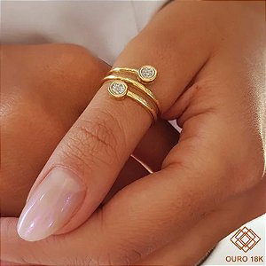 Anel Espiral Ouro 18k Zircônia