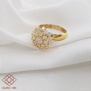 Anel Chuveiro Rainha Ouro 18k Zircônias