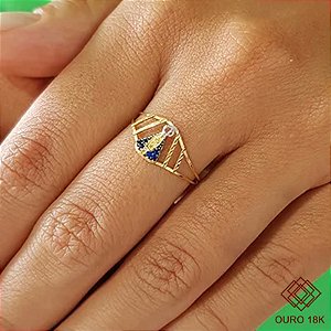 Anel Nossa Senhora Aparecida Ouro 18k Zircônia