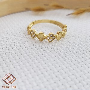 Anel Aparador Trevo Ouro 18k Zircônia